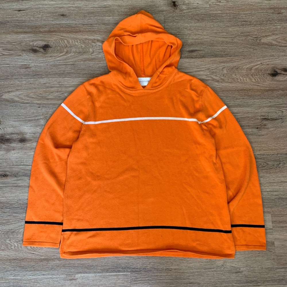 Vintage y2k baggy orange cotton hooded striped sweater - Mens M